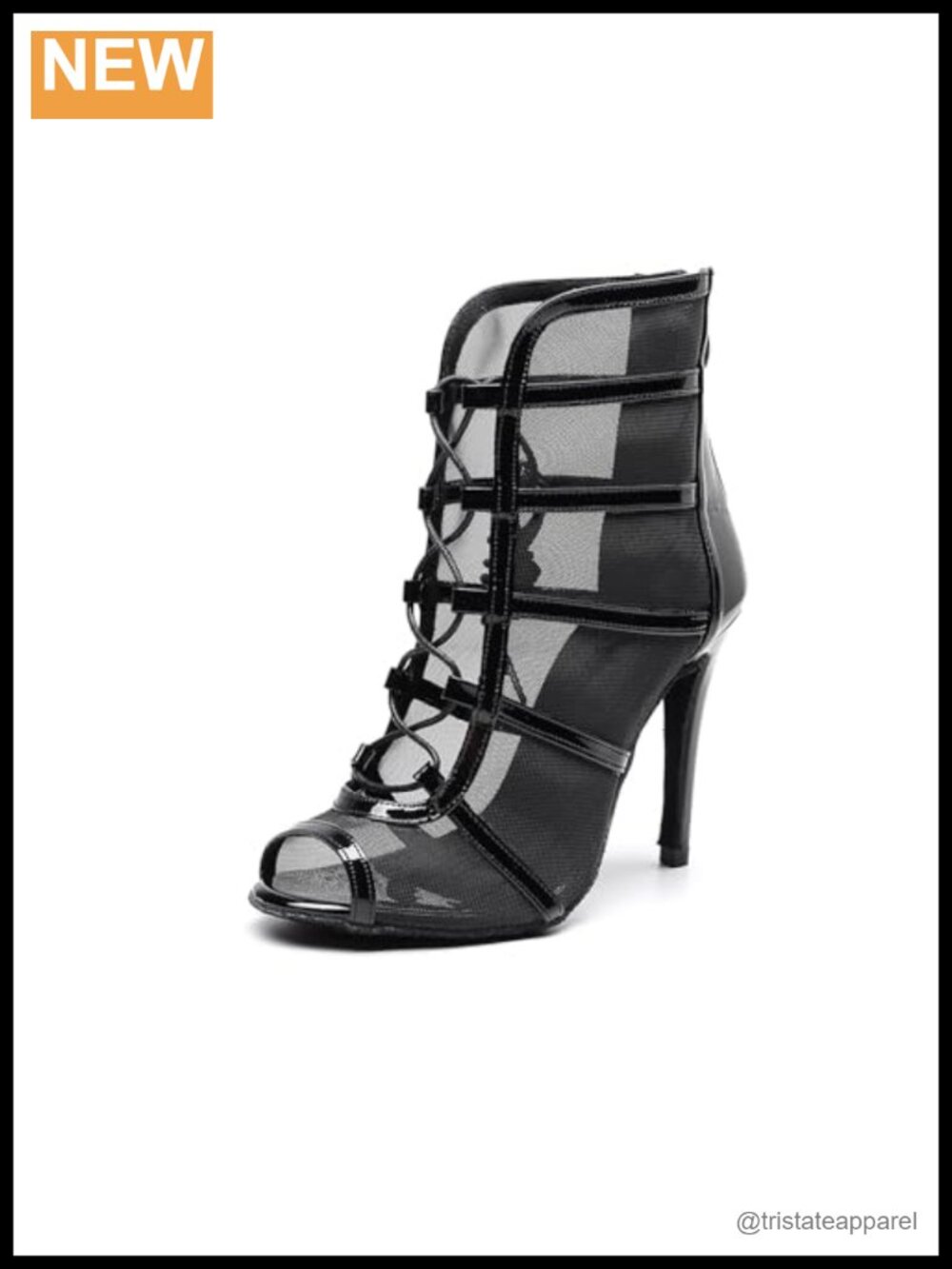 Women Latin Dance Boots Leather Mesh Open Toe Lace Up Heeled
